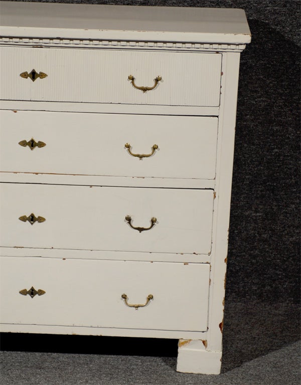 Rare period Gustavian chest of drawers in remarkable condition. Very well-crafted, layers of paint from the last two centuries add immense character. We are happy to restore any of the distressed places before shipping, but we love the authentic