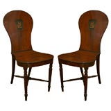 Antique Pair of George IV Mahogany Hall Chairs with Griffin Crests