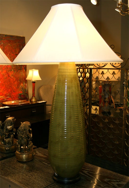 Large scale olive green ceramic lamps