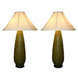 Large scale olive green ceramic lamps