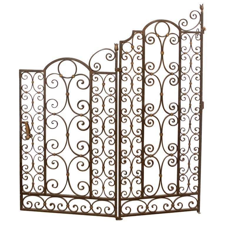 French Iron Garden Gate with Gilt Detail