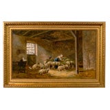 Framed French Oil on Canvas of Sheep Signed Angelvy