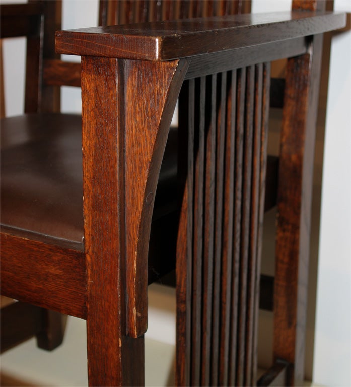 Tall Spindle Back  Mission Arm Chair By Gustav Stickley 2