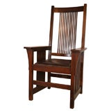Vintage Tall Spindle Back  Mission Arm Chair By Gustav Stickley