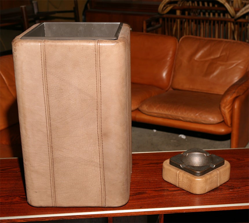 Pigskin Waste Basket and Ashtray by DeSede
