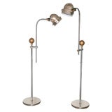 MACHINE AGE INDUSTRIAL PAIR OF TORCHIERES FLOOR LAMPS