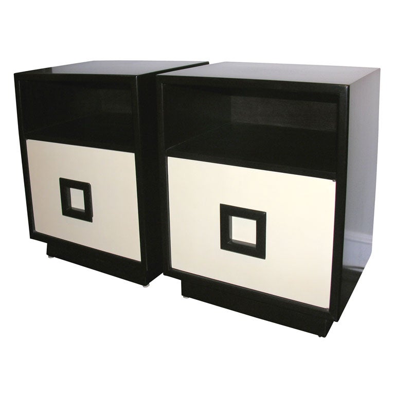 Pair of Dark Mahogany  and Ivory Hard Lacquer  End tables