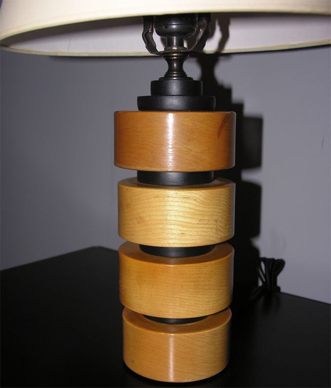 American Pair of Stacked Wood Lamps