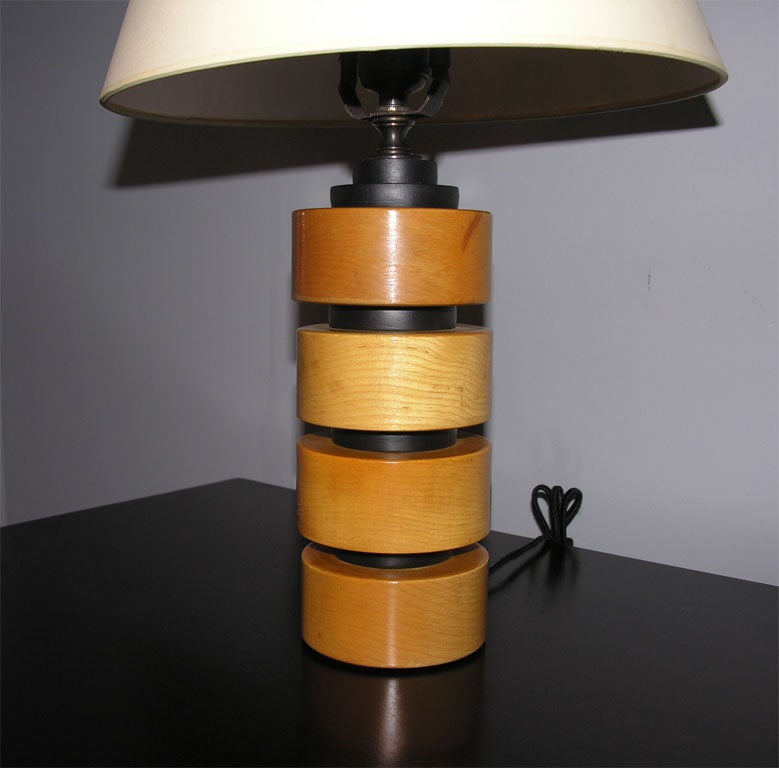 Mid-20th Century Pair of Stacked Wood Lamps