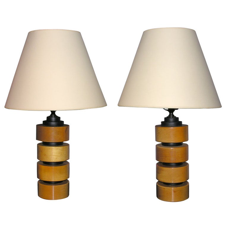 Pair of Stacked Wood Lamps
