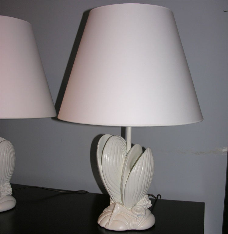 Pair of Sculptural Plaster Lamps in the Form of Clamshells