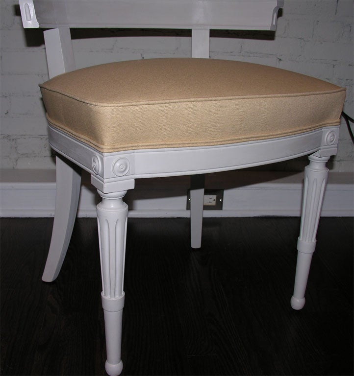Pair of Gray Painted Wood Chairs with Jute Lattice Backs