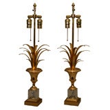 Pair Gilt Bronze 
Cut Glass "Frond" Lamps, Paris, c. 1970
s