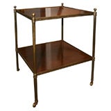 Brass & Mahogany 2 Tier Occasional Table, England, Mid 20th C.