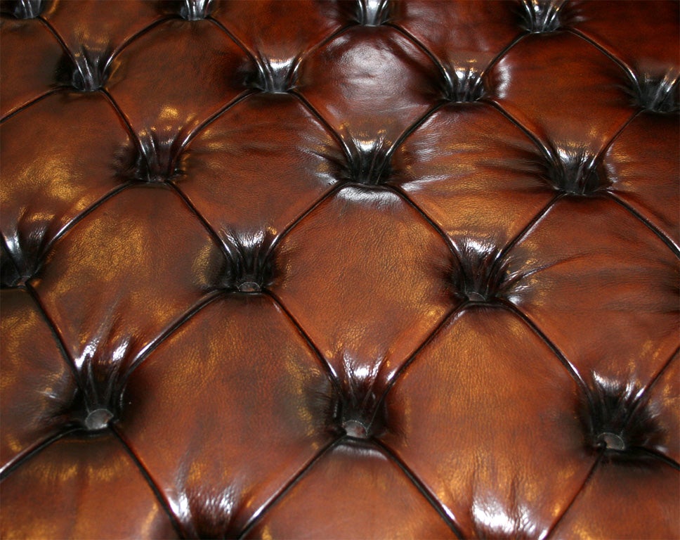 Tufted Leather Ottoman Coffee Table, England In Excellent Condition For Sale In New York, NY