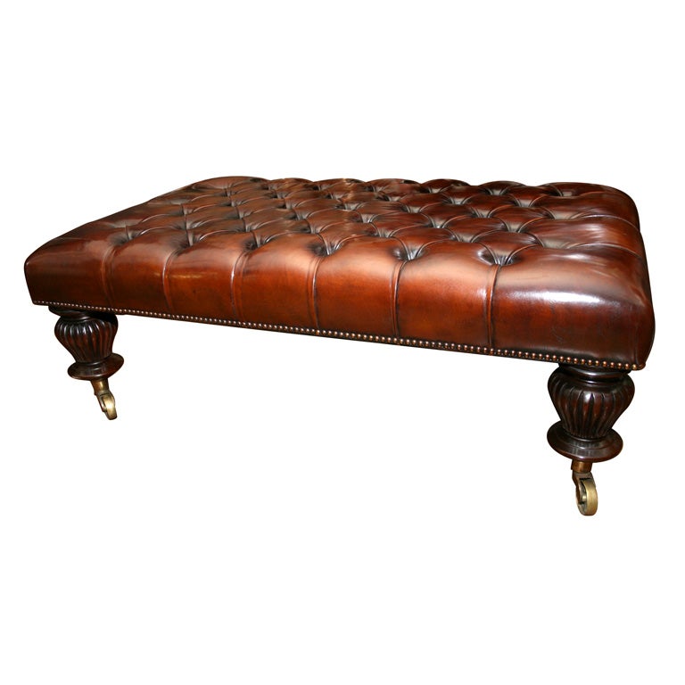 Tufted Leather Ottoman Coffee Table, England For Sale