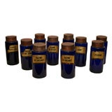 Set of 10 Cobalt Blue French Apothecary Jars, France, 19th C.