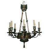 Painted wood and gilt iron chandelier by E.F. Caldwell