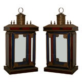 Antique Large Pair of English Brass Mounted Lanterns