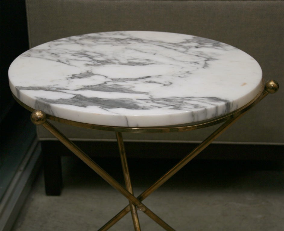 Marble and brass side table with tripod shaped base