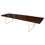 Harry Bertoia slatted wood bench on tubular iron base-Knoll