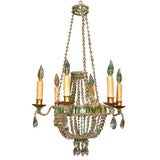 Antique Small French Crystal Chandelier with Emerald Beads