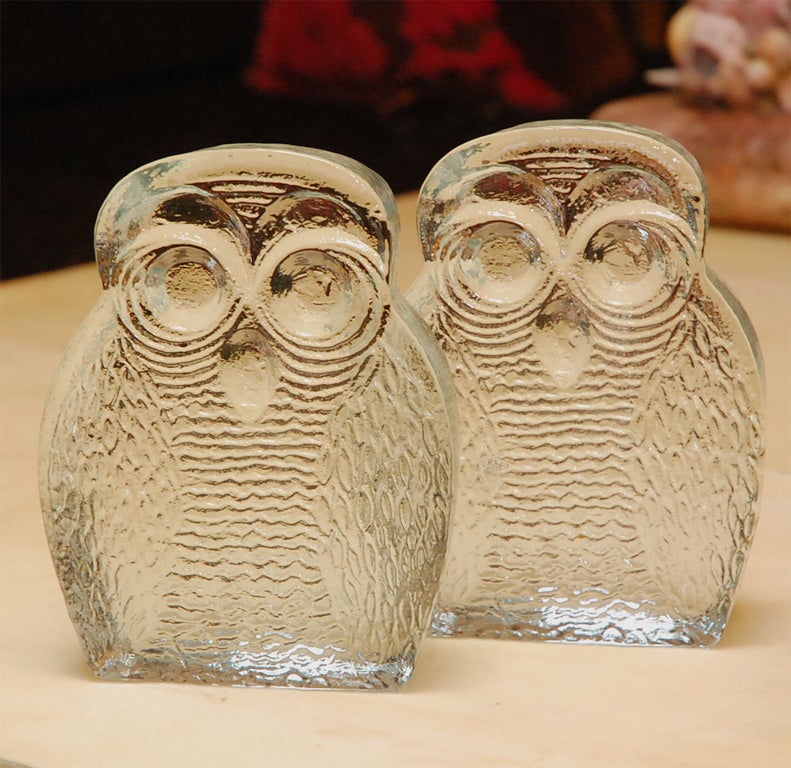 Pair of Blenko Glass Owls