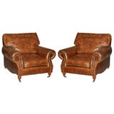 Distressed Italian Leather Club Chairs