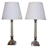 Pair of Silverplate and Marble Column Lamps