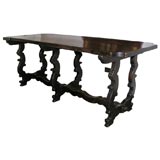 Spanish Cut Corner Oak Trestle Table, Late 19th Century Antique Spanish Cut Corner Oak Trestle Table, Late 19th Century