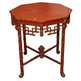 Red Faux Bamboo Octagonal Side Table