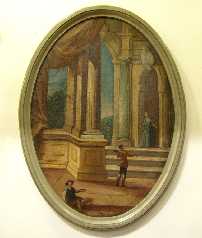 Italian PAIR ITALIAN OIL ON CANVAS OVAL LANDSCAPES For Sale