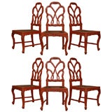Six Oxblood-Painted Dining Chairs w/Seat Pads