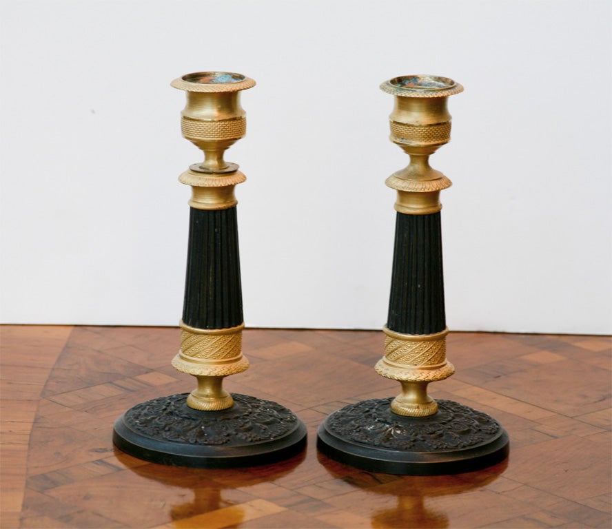 French Collection of Charles X Gilt and Patinated Bronze Candlesticks