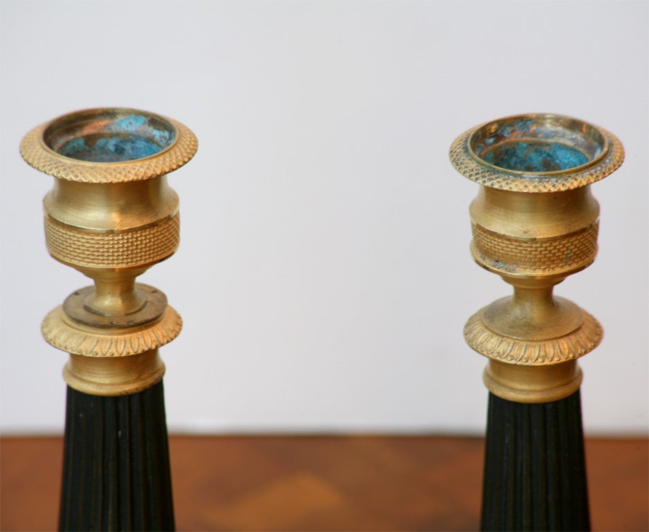 Collection of Charles X Gilt and Patinated Bronze Candlesticks In Good Condition In Hudson, NY