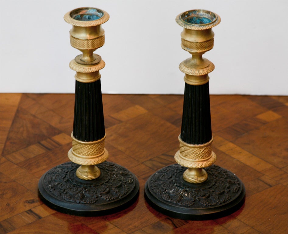 19th Century Collection of Charles X Gilt and Patinated Bronze Candlesticks