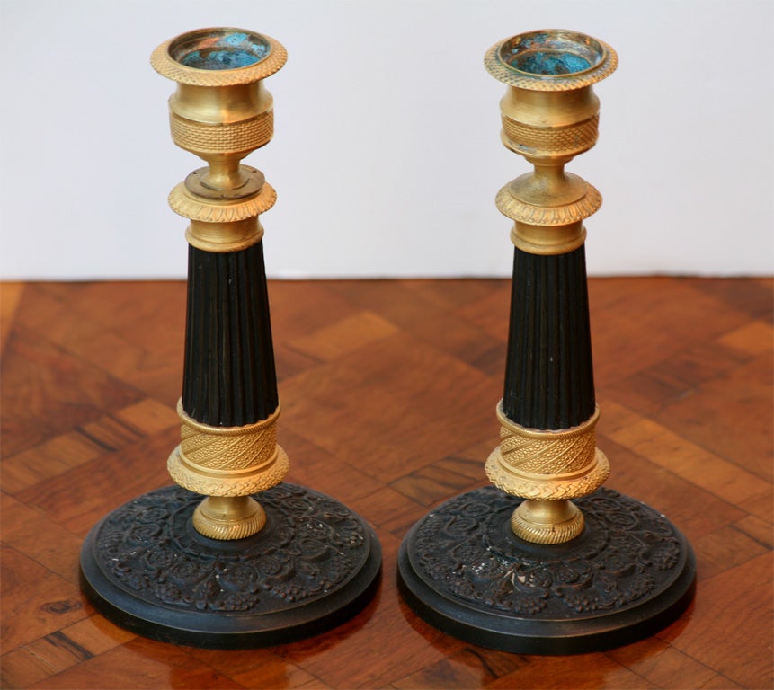 Collection of Charles X Gilt and Patinated Bronze Candlesticks 2