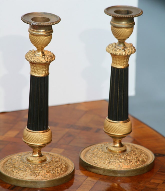 Collection of Charles X Gilt and Patinated Bronze Candlesticks 3