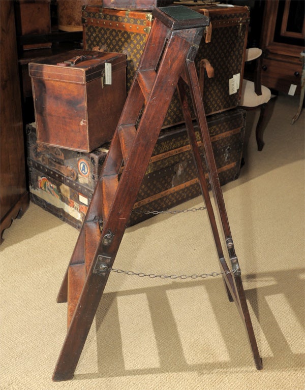 English 19th Century Mahogany Folding Library Ladder.