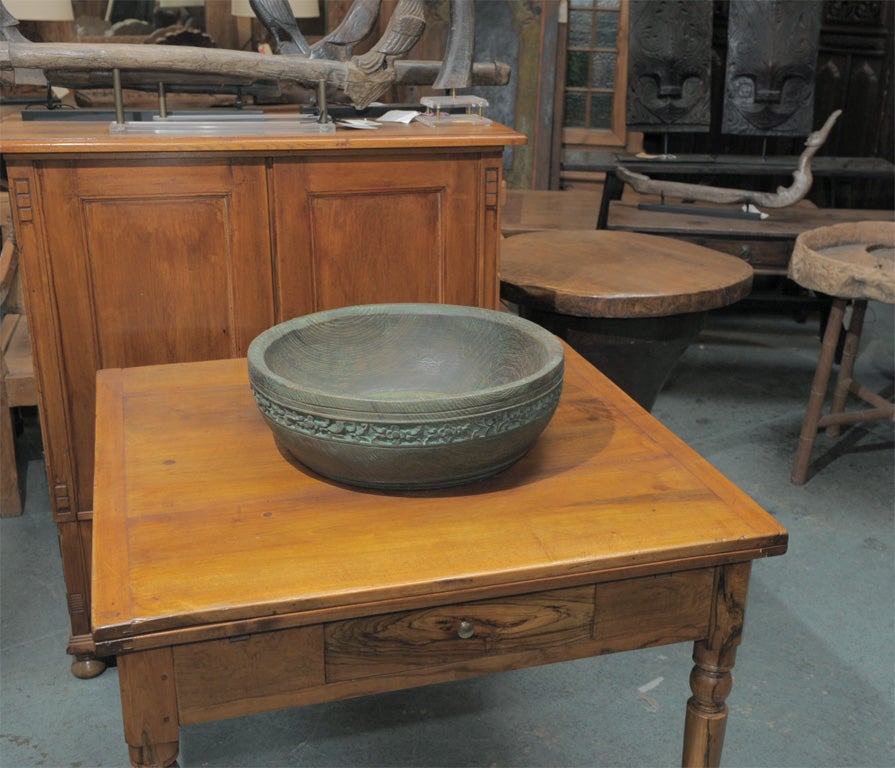 Teak Bowl with Banded Floral Carving