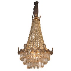 A Venetian Impero Metal and Crystal Three Light Chandelier