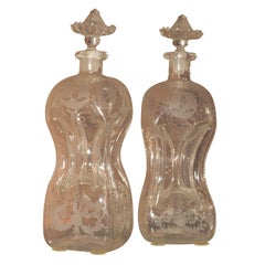 Antique A Pair of 18th Century Dutch Hand-Blown Traveling Bottles