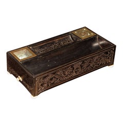 Antique A Delicate Louis XIV Period Ebony and Pearwood Inkwell