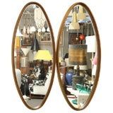 Pair Long Oval Modern Giltwood Mirrors