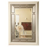 Modern White Lacquered Studded Mirror Modern White Lacquered Studded Mirror