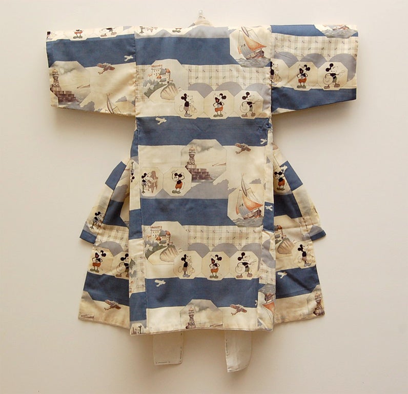 Very rae Micky Mouse design for boy's kimono with air planes, light houses, boats, and castles which brought lots of imaginations to a little boy.