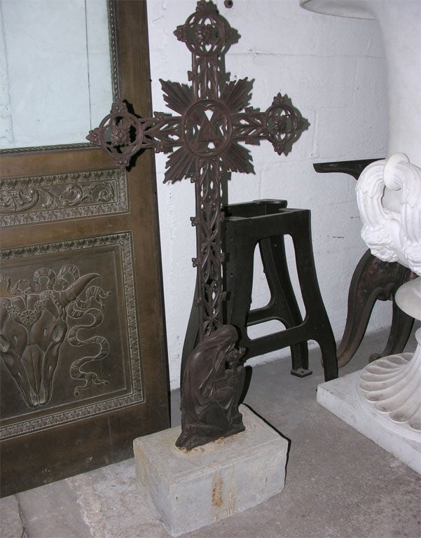 Cast Iron Cross with Lamenting Virgin Mary