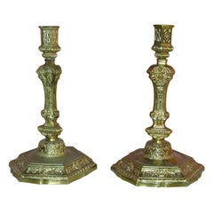 Antique Fine Pair Louis XIV Bronze Candlesticks, 18th century
