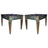 Pair of smoked mirror end tables