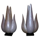 Pair of Rougier pearlized lucite tulip form table lamps
